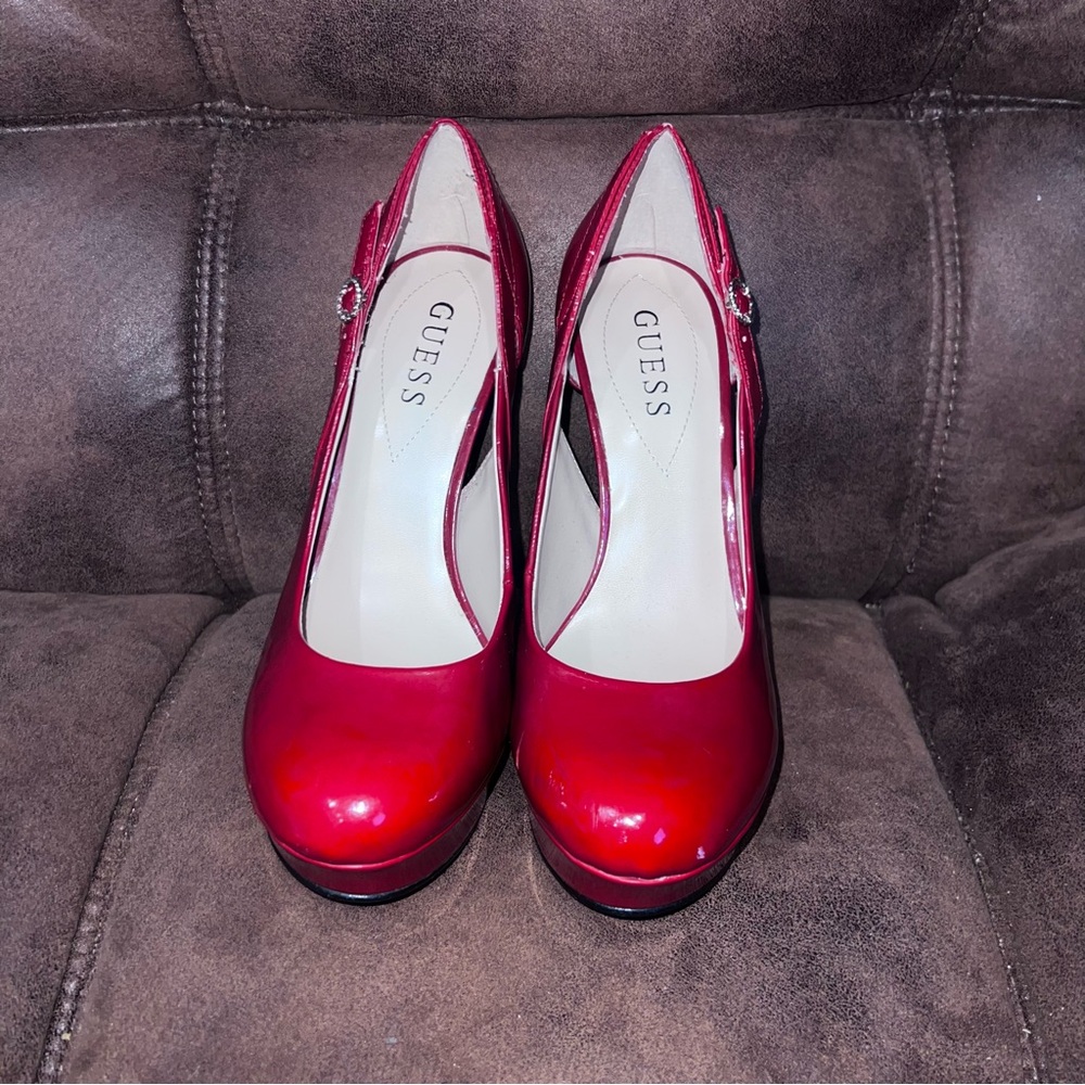Guess Red Patent Leather Platform Stiletto 5” Heel Size 7M